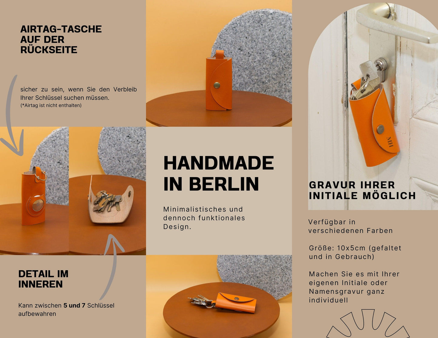 Eleganter Leder Schlüssel-Organizer, Schlüsselaufbewahrung mit Gravur, Handgefertigtes Schlüsseletui, Geschenk für Männer und Frauen - KATAAB