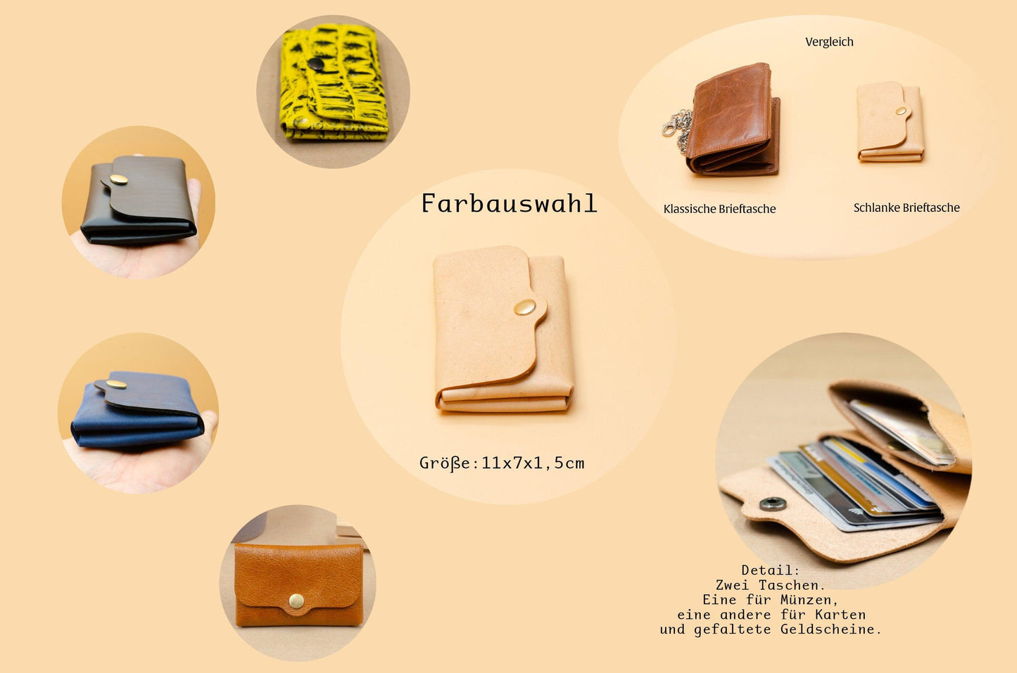 Personalisierte Geldbörse mit Gravur. Monogramme Brieftasche. Minimalistischer Leder Geldbeutel (für Herren / Damen). Geschenk für ihn. - KATAAB