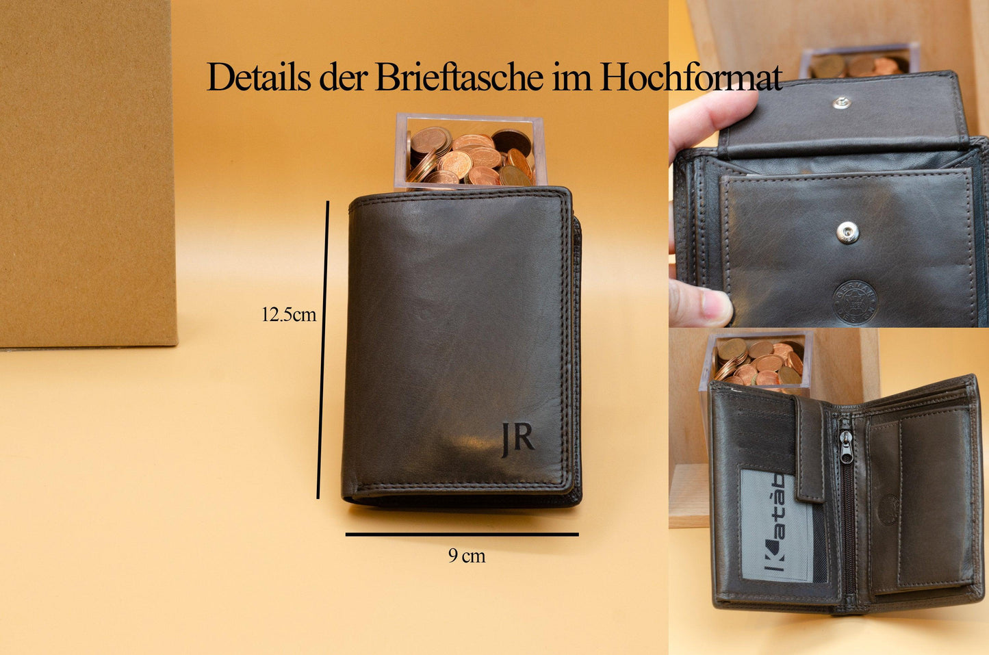 Personalisierte Geldbörse für Männer mit Gravur cir.9x12cm. Monogrammed Brieftasche für Herren. Geschenk zum Vatertag. Geldbeutel für Papa. - KATAAB
