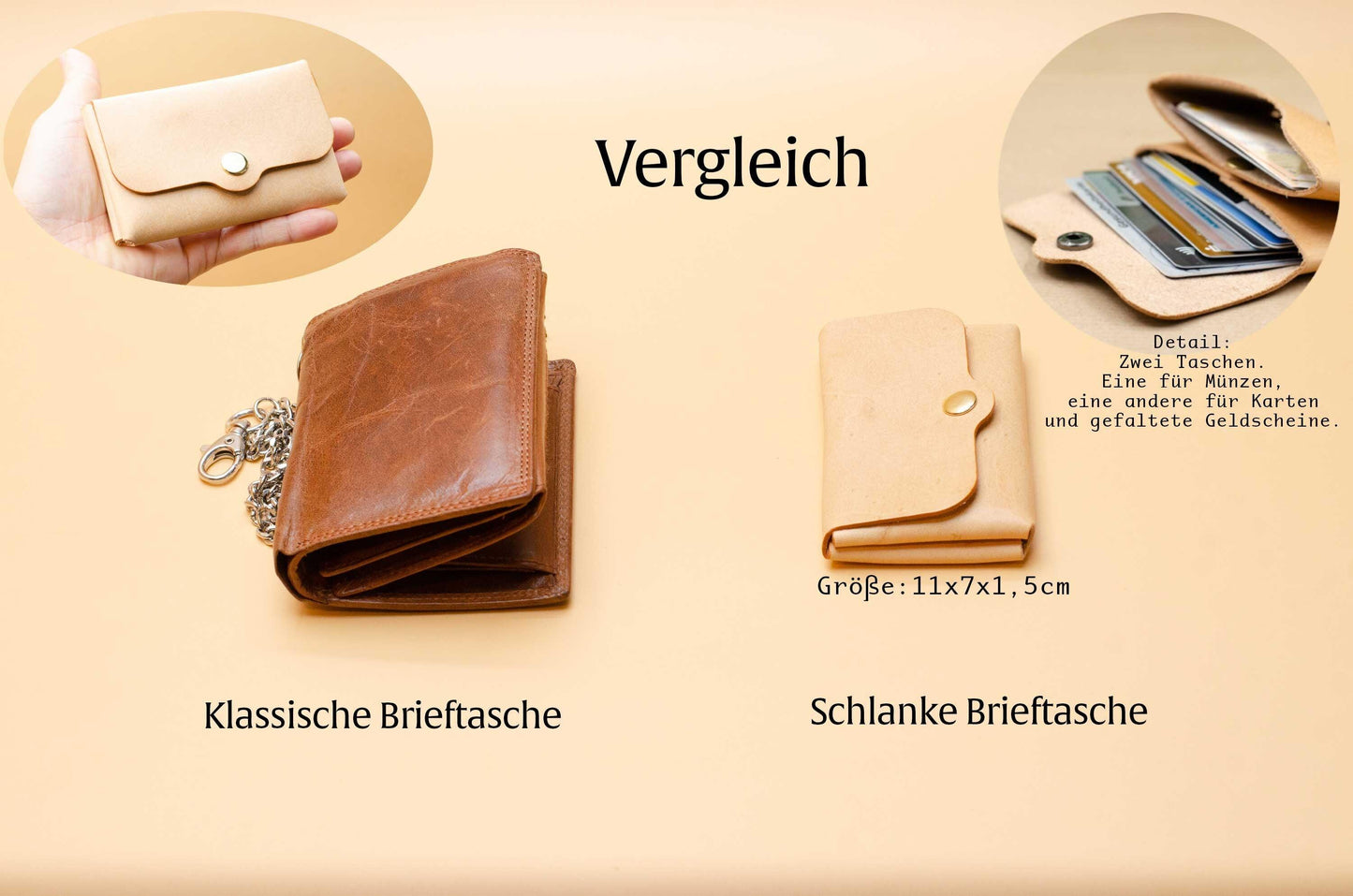 Personalisierte Geldbörse mit Gravur. Monogramme Brieftasche. Minimalistischer Leder Geldbeutel (für Herren / Damen). Geschenk für ihn. - KATAAB