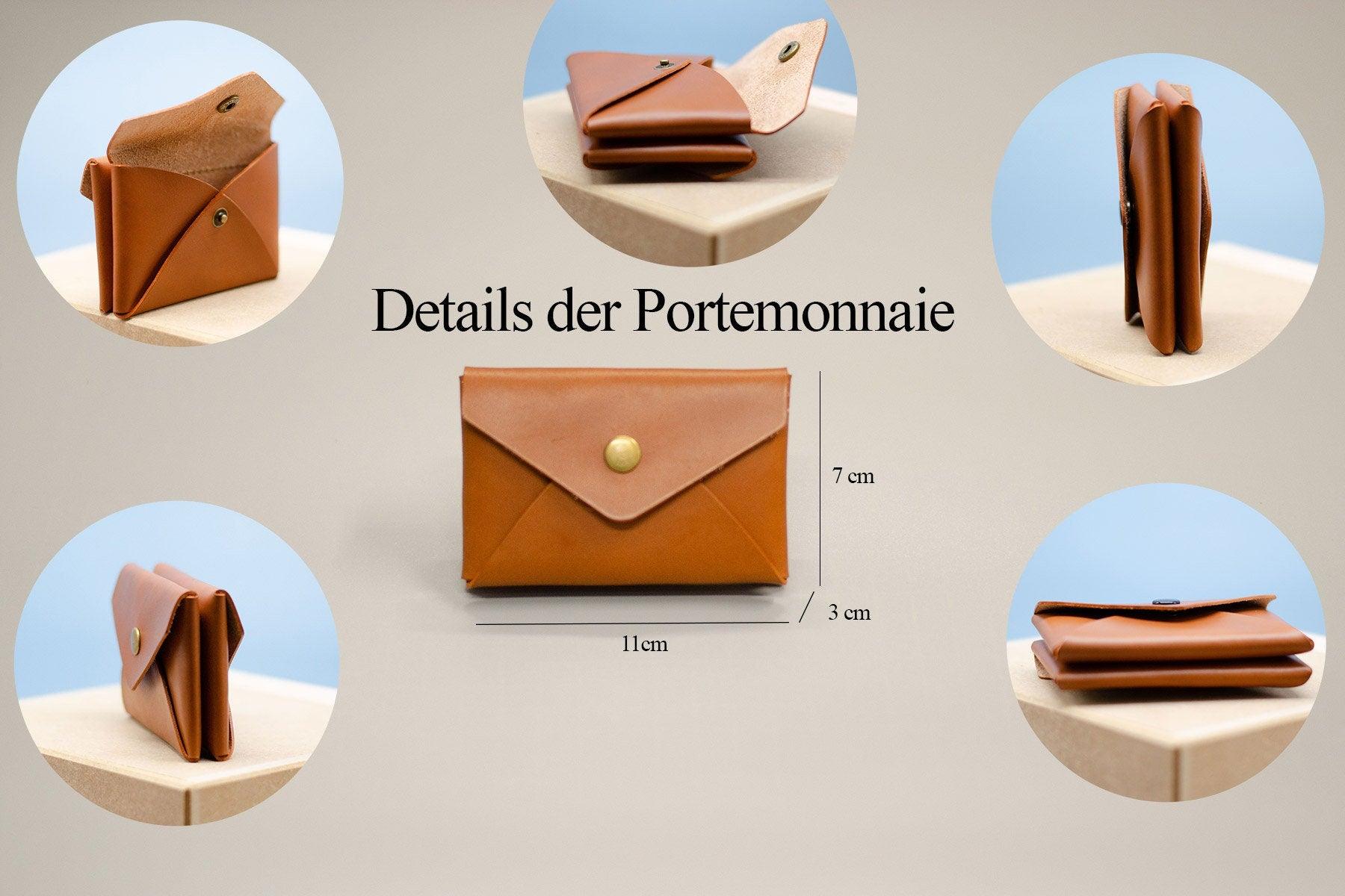 Kleines Portemonnaie für Damen mit doppelter Vordertasche (Double face). Größe cir. 11x7x3cm. Minimalistischer Leder Geldbeutel (Unisex). - KATAAB