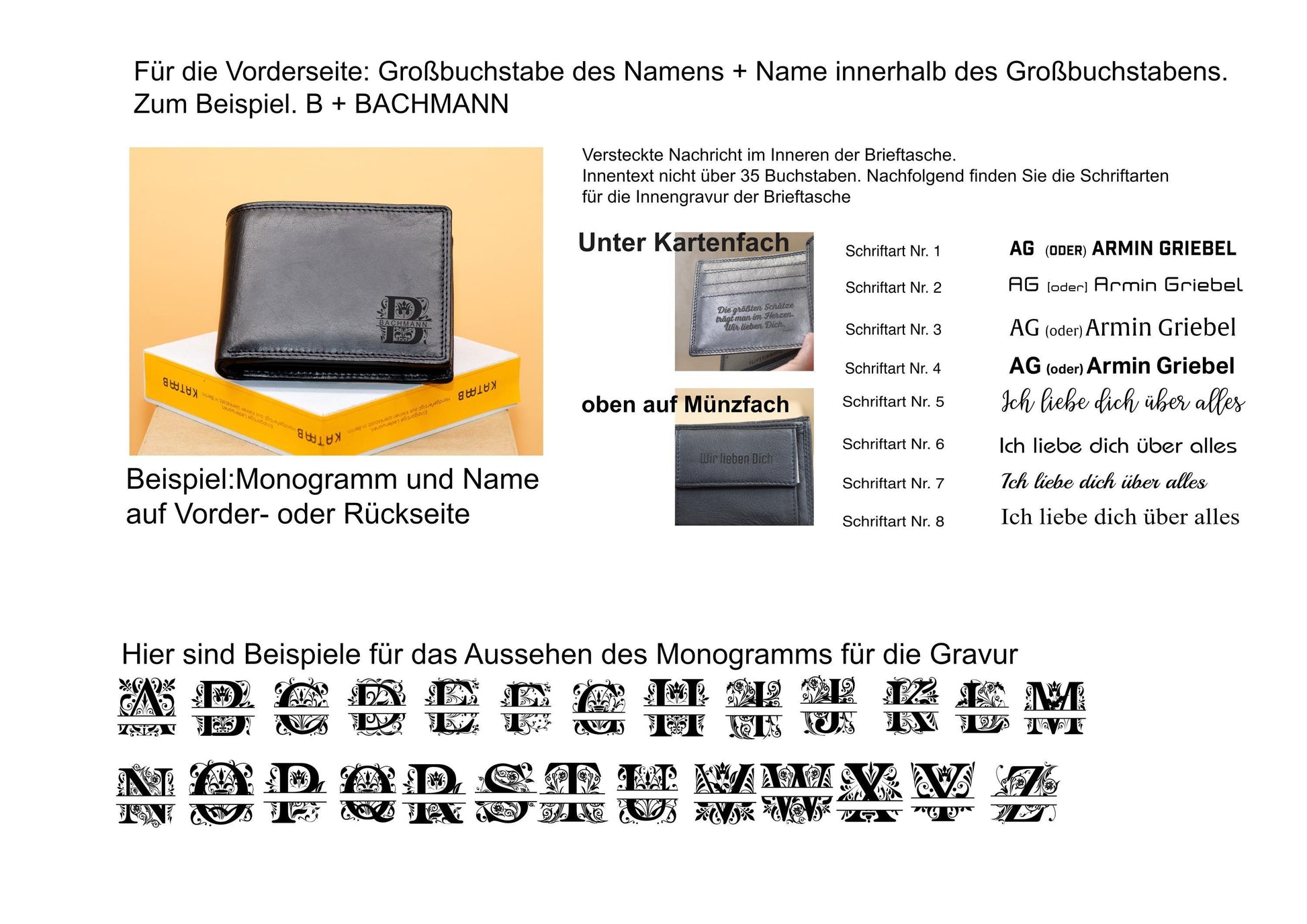 Personalisierte Geldbörse für Männer mit Gravur.Monogrammed Brieftasche für Männer.Portemonnaie für Herren.Gravierte Brieftasche - KATAAB