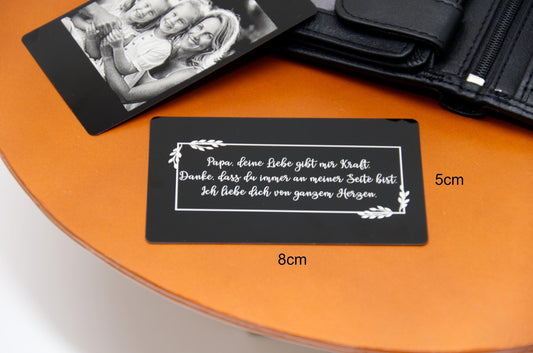 Personalisierte Aluminium Einsteckkarte für Geldbeutel – Foto & Text Gravur – Beidseitig anpassbar – Persönliches Geschenk für Geldbörsen - KATAAB